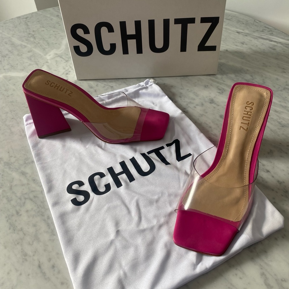 Schutz Vinyl Mules Hot Pink NEW